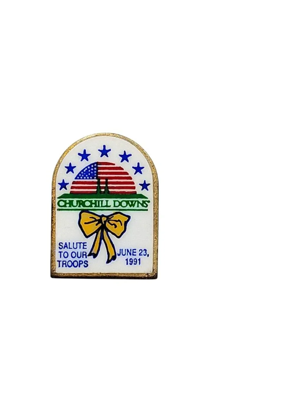Churchill Downs Salute to Our Troops Pin June 23 1991 Patriotic Enamel Lapel Pin